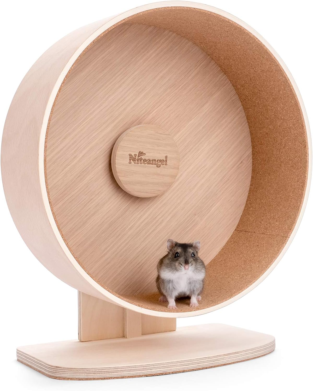 Niteangel Wooden Hamster Exercise Wheel: - Silent Hamster Running Wheel for Hamsters Gerbil Mice and Other Similar-Sized Small Pets (M)