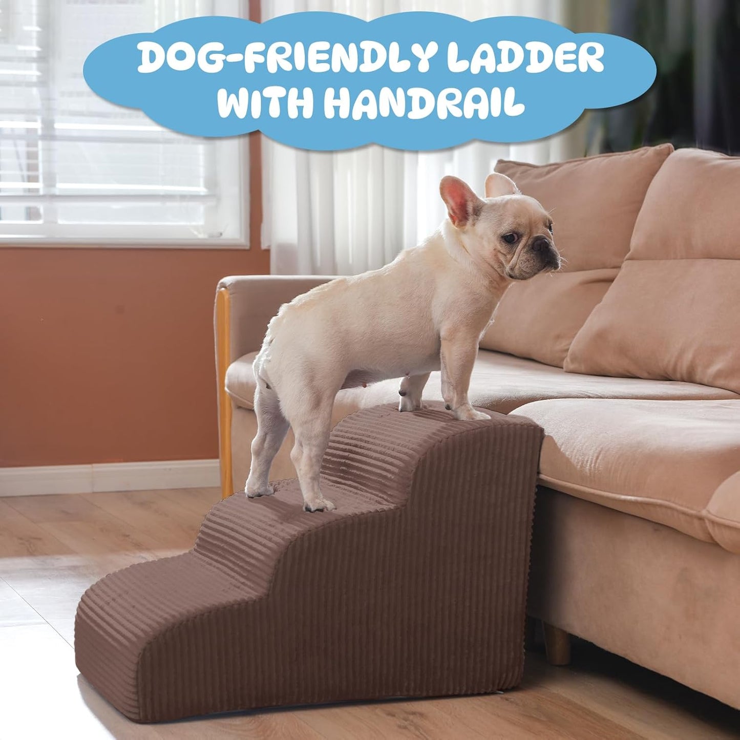 Dog Stairs & Steps for High Beds, 2 Steps High Density Foam Waterproof Dog Ramp for Small Dogs and Cats, Pet Stairs with Washable Cover for Bed, Couch, Sofa and Car, Coffee (H: 11.8")