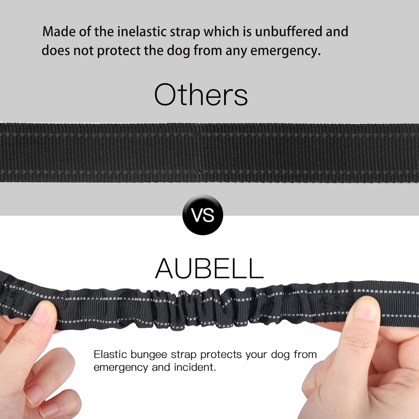 AUBELL Dog Seat Belt for Car,Updated 3-in-1 Adjustable Reflective Bungee Heavy Duty Dog Car Harness Tether with Clip Hook Latch & Buckle,Swivel Zinc Alloy Carabiner,Black