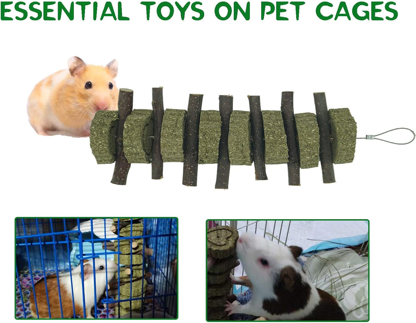 Rabbit Chew Toys for Teeth Grinding Bunny Treats 100% Natural Wood Timothy Grass Treats for Guinea Pigs Chinchillas Hamsters 2pcs