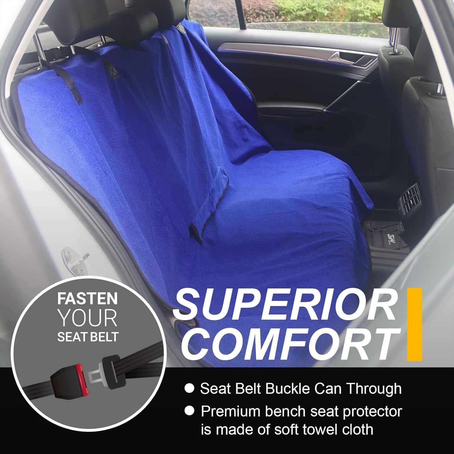 Back Seat Cover for Car Trucks Van SUV,Waterproof Rear Bench Towel Seat Covers for Dogs and Kids,Automotive Backseat Protector (Blue)