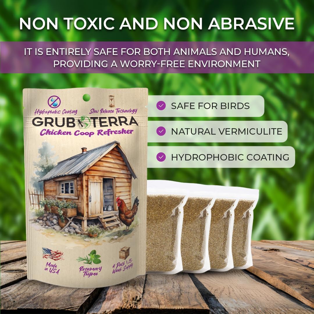 GrubTerra Coop Refresher Odor Freshener for Chicken Pen, Suitable for Chicken Waterer and Chicken Feeder, Smell Control Solution for Clean and Fresh Chicken Living Environment