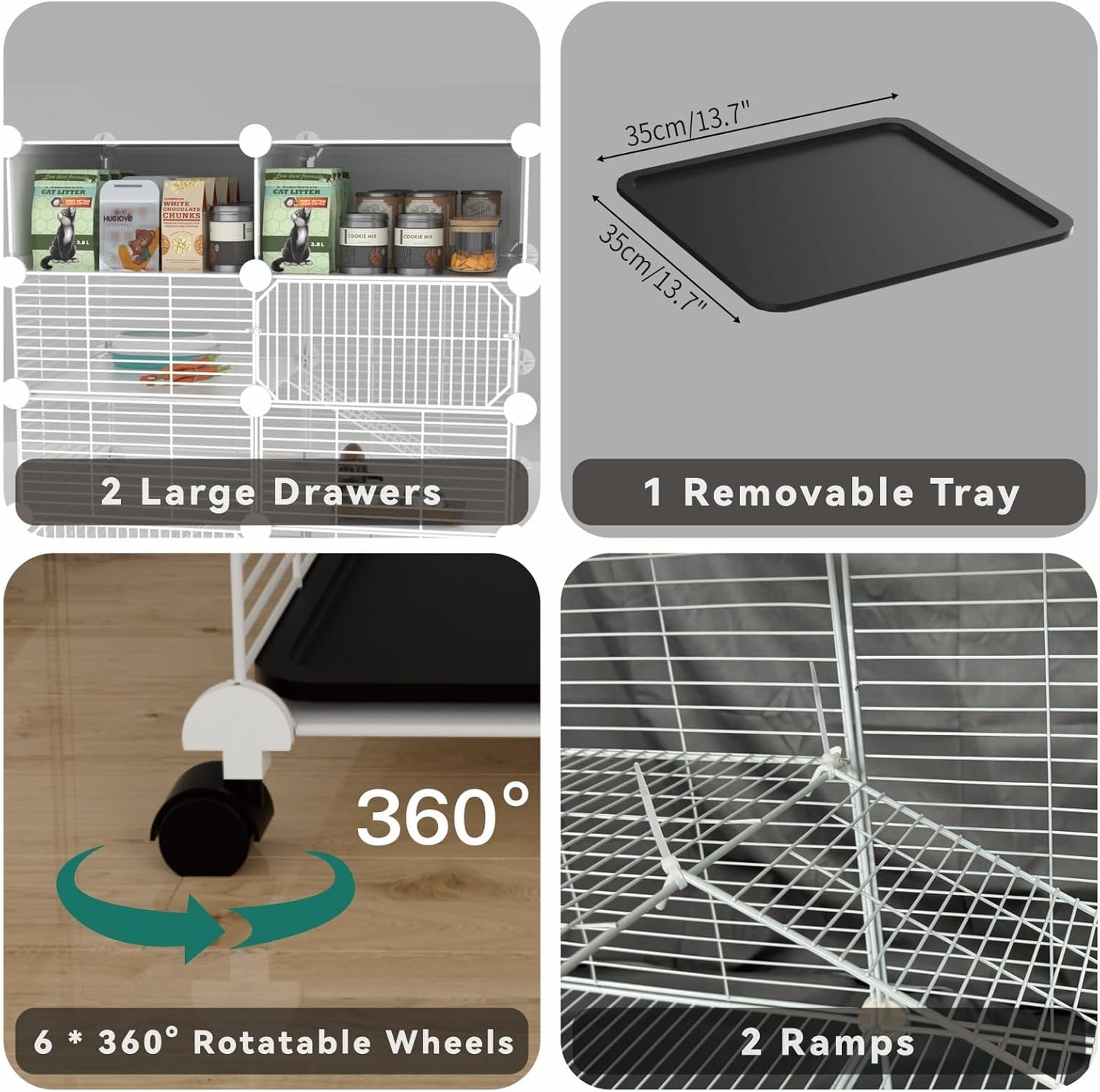 C&C Guinea Pig Cages Indoor on Wheels, 3 Tier Ferret Cage Small Animal Hideout House with Drawer & Removable Tray, Pet Playpen Fence for 1-3 Hamster Rat Chinchilla Hedgehog