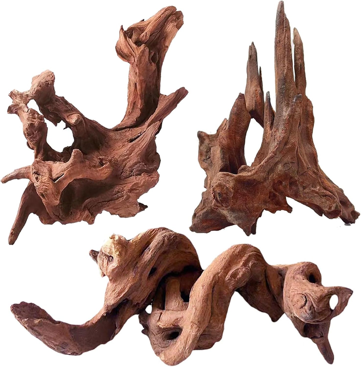 Natural Aquarium Driftwood for Fish Tanks & Reptile Terrariums – Safe Fish Tank Decorations, Unique Twisted Branches 3-Piece 7-11 Inch Low Tannin, Easy to Sink