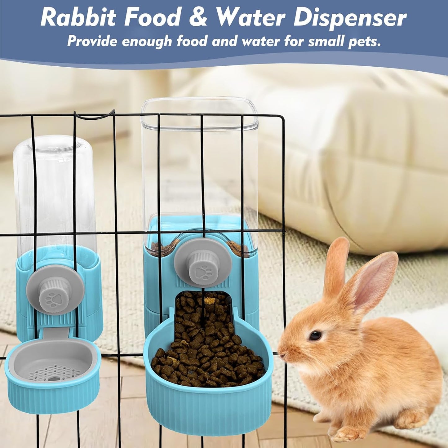 Fhiny Rabbit Water Bottle, 18oz Hanging Guinea Pig Water Bottle No Drip Gravity Bunny Water Dispenser for Cage Automatic Rabbit Waterer for Bunny Guinea Pig Chinchilla Ferret Cat Puppy