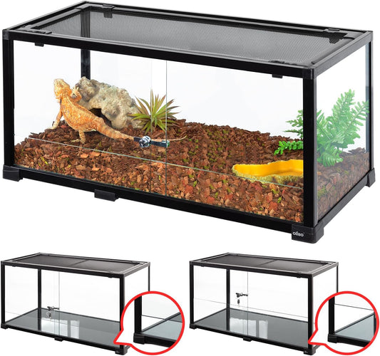 OiiBO 50 Gallon Glass Reptile Terrarium 36" x 18" x 18", 2 in 1 Reptile Habitat Terrarium with Front Sliding Doors Screen Ventilation for Lizard Gecko Tortoise