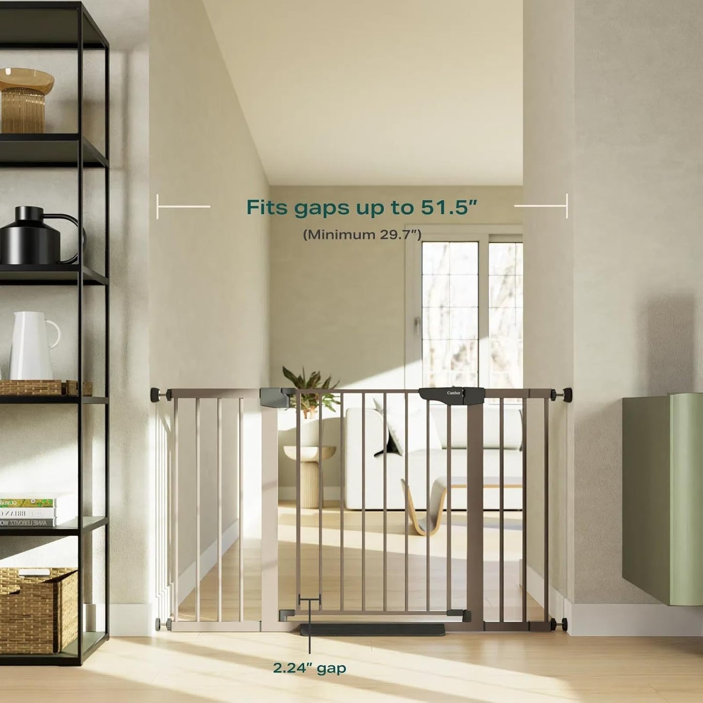 Cumbor 2 Pack 29.7"-51.5" Extra Wide Baby Gate for Stairs, Mom's Choice Awards Winner-Dog Gates for Doorways, Pressure Mounted Walk Through Pet Gate Indoor, Safety Auto-Close Child Gate for Kid,Brown