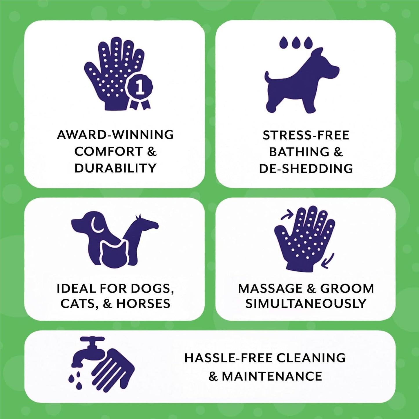 H HANDSON Pet Grooming Gloves - Patented #1 Ranked, Award Winning Shedding, Bathing, & Hair Remover Gloves - Gentle Brush for Cats, Dogs, and Horses (Mono Green, Junior)