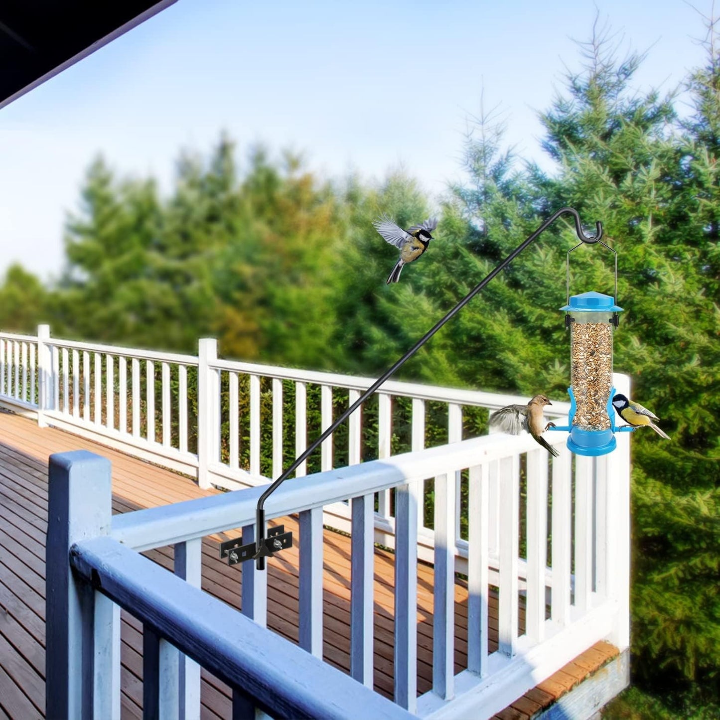 2 Packs Extended Fence Deck Heavy Duty Bird Feeder Hook, 360 Degree Rotary and Length Adjustable Plant Bracket for Bird Feeders Planters Suet Baskets Lanterns Wind Chimes and More