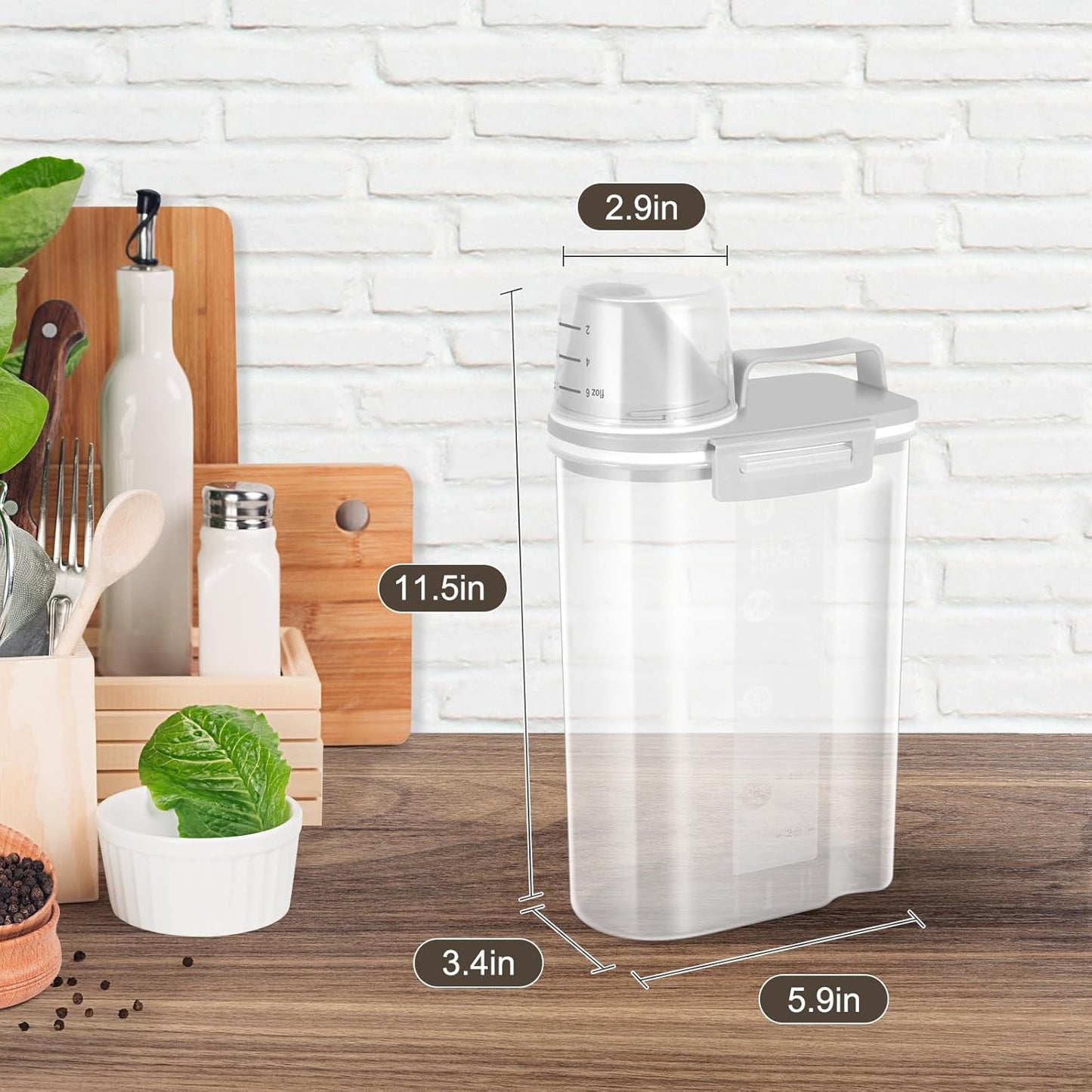 TBMax Rice Storage container 4 Lbs, Small Rice Dispenser with Measuring Cup, Grey Cereal Containers Flour Bin, Kitchen Food Storage Container and Pantry Organizers, Pet Dog Cat Food Dispenser