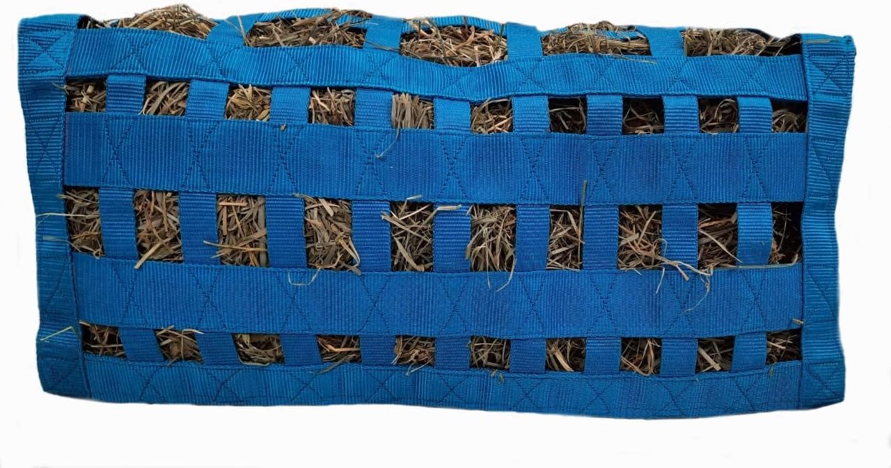 Supreme Slow Feed Top Load Hay Bag with Super Tough Bottom with 2" x3.5” Rectangular Openings and 6 Month Warranty (Purple Lime Green Trim)