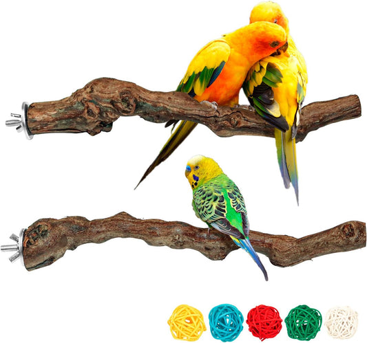 2 Packs Parrot Perch Stand,Natural Grapevine Wood Perch Parrots Cage Perch Toys Suitable for Small or Medium Parrots Parakeets Cockatiels Conures Lovebirds in Cage Accessories Supplies (Style-1)