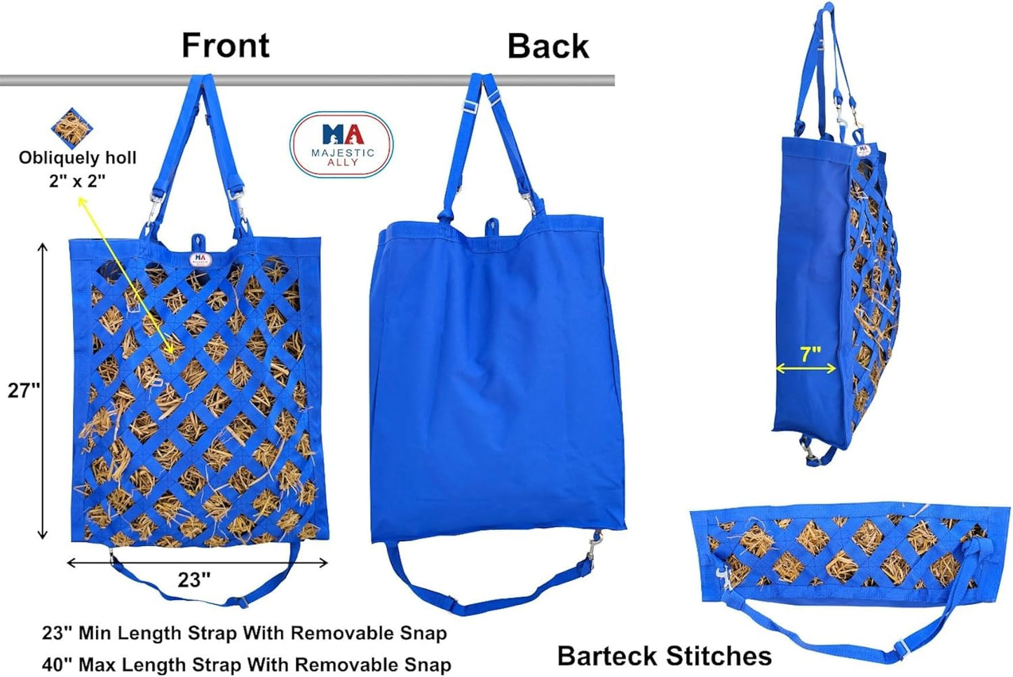 Majestic Ally Premium Nylon Hay Bag for Horses and Livestock, Simulates Grazing, Slow Feeding, Heavy-Duty PP Webbing,Quick-Adjust Straps, Small Hole for Digestion, Multiple Colors (Hunter Green)