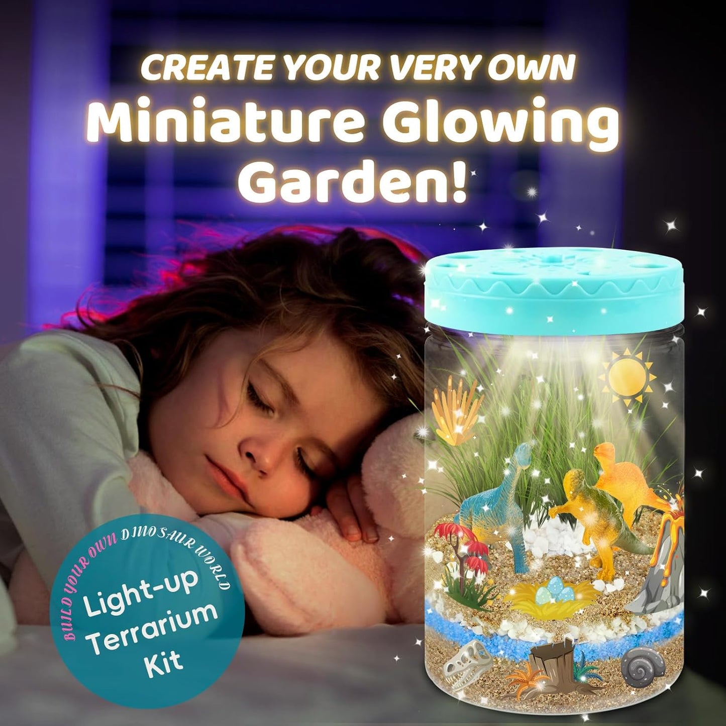 Light Up Dinosaur Terrarium Kit for Kids, Educational Science Kits STEM Projects,DIY Gardening Kit Arts Crafts Activity Creative Dinosaur Toys,Christmas Birthday Gifts for Boys Girls Ages 4 5 6 7 8-12