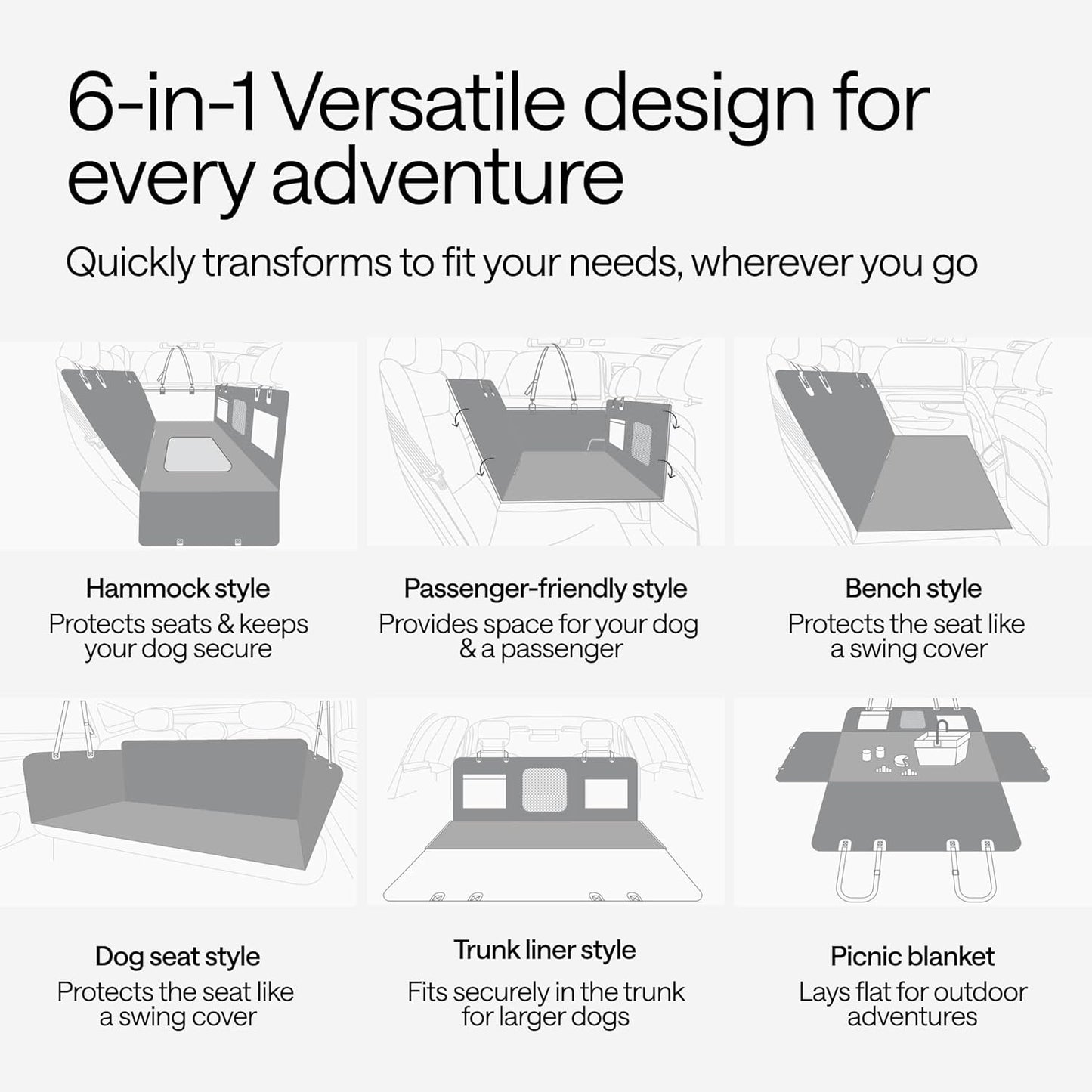 Waterproof Dog Car Seat Cover for Back Seat with Hard Bottom Inserts - Dog Hammock for Car, 600D, SUV, and Trucks - Pet Car Seat Covers - Backseat Extender for Dogs with 2 Storage Pockets, Mesh Window