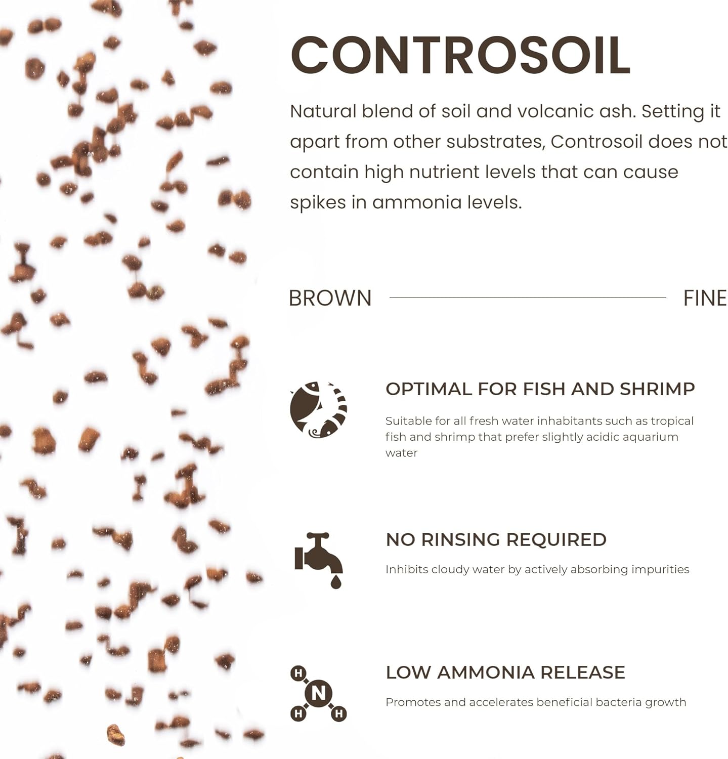 Ultum Nature Systems Controsoil - Freshwater Aqua Soil Substrate for Fish, Shrimp, Live Plant Propagation and Aquascaping - 6.8pH Low Ammonia, Volcanic Ash - Brown, Fine (3 Liter | 6LB)