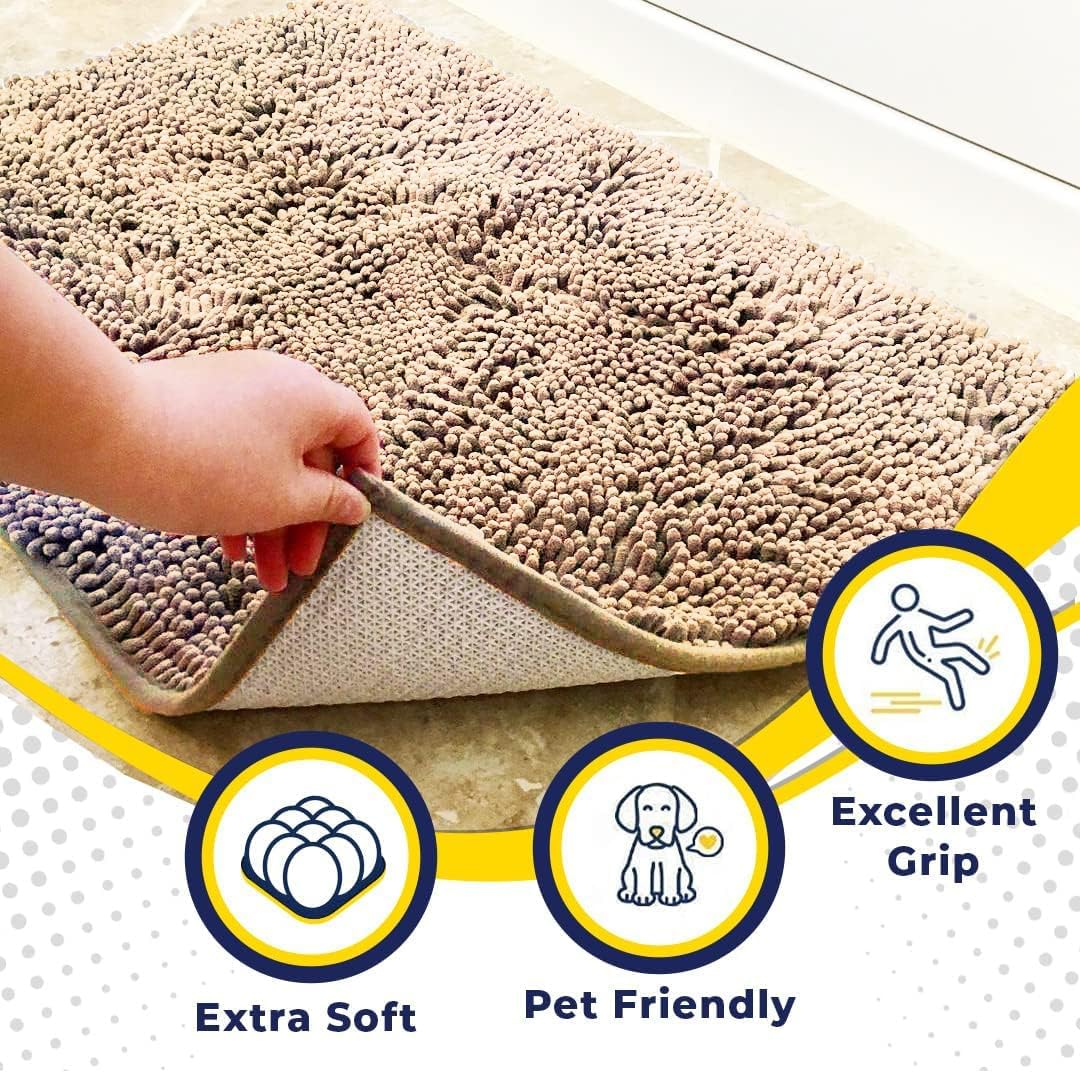 Muddy Mat® Original Dog Door Mat for Muddy Paws, Super Absorbent Microfiber, Non-Slip Washable Pet Rug, Quick Dry Chenille Entryway Carpet, Machine Washable Indoor Outdoor mat, Beige 24"x72"