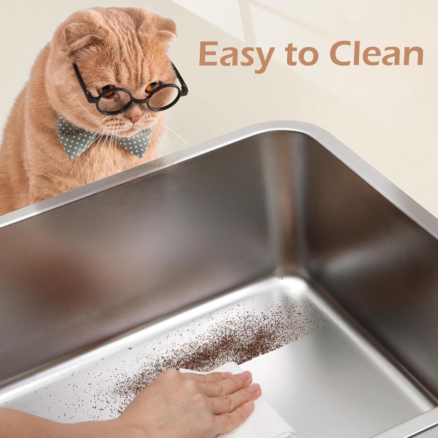 XL Stainless Steel Cat Litter Box with Lid – High Sides, Leak-Proof, Non-Stick Metal Litter Box for Large Cats – Easy to Clean, Includes Filter Pedal, Scoop & Cleaning Brush