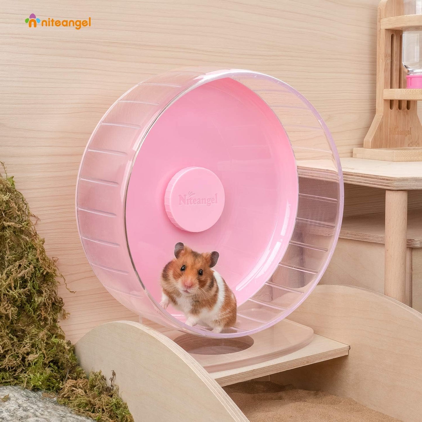 Niteangel Super-Silent Hamster Exercise Wheels: - Quiet Spinner Hamster Running Wheels with Adjustable Stand for Hamsters Gerbils Mice Or Other Small Animals (M, Pink)
