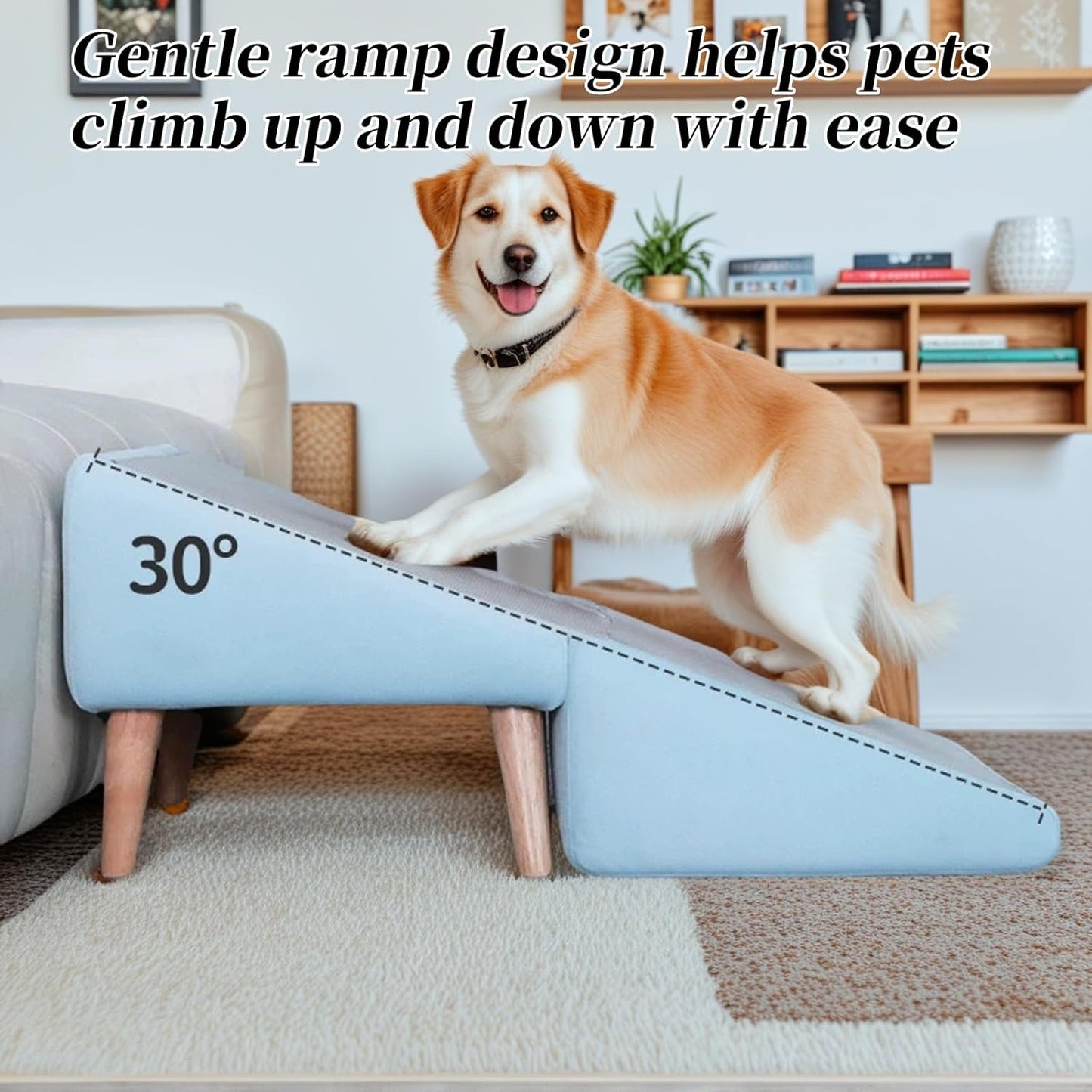 Split Ottoman Dog Ramp, Folding Pet Ramps Stairs for Couch, Pet Ramps Stairs for Small and Large Dogs, Holds up to 220 lbs (Blue, One Size)