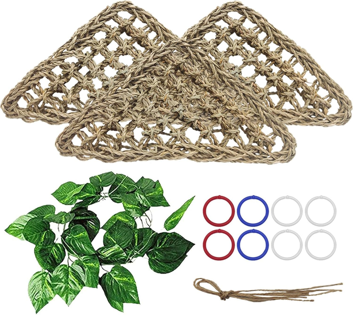 BNOSDM Bird Seagrass Mat, 3 PCS 7.1 x 7.1 Inches Parrot Natural Seagrass Woven Bird Net Hammock Mats Chew Toys Bird Hideout Cage Accessories for Lovebird Cockatiel Conure Budgie Hamster Rats