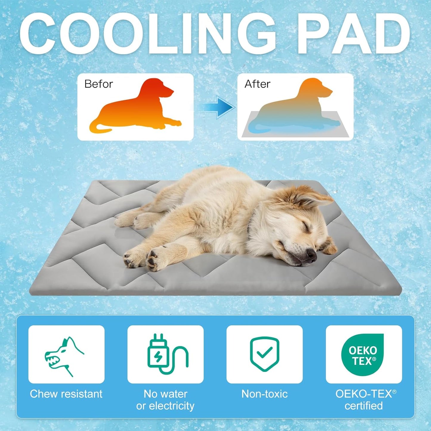 BEAUTYZOO Dog Cooling Mat for Large Dogs, 48"x28" Cooling Dog Bed Washable, Foldable Cat Ice Cool Pad for Summer, Reversible Pet Freeze Cushion Blanket for Kennel Cage Sofa Bed Floor Car Seat, Grey L