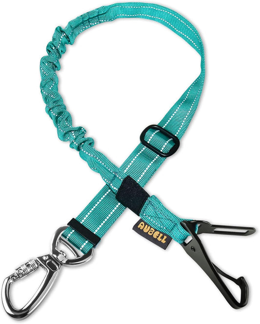 AUBELL Dog Seat Belt for Car,Updated 3-in-1 Adjustable Reflective Bungee Heavy Duty Dog Car Harness Tether with Clip Hook Latch & Buckle,Swivel Zinc Alloy Carabiner,Teal