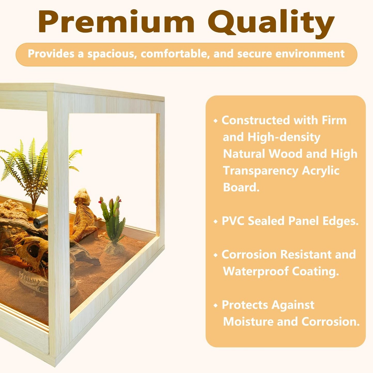 Prolee Reptile Terrarium Tank 60 Gallon Maximum, Lizard Tank Bearded Dragon Tank with Metal Mesh Roof Door, Snake Tank with Lock Design, 40" Length