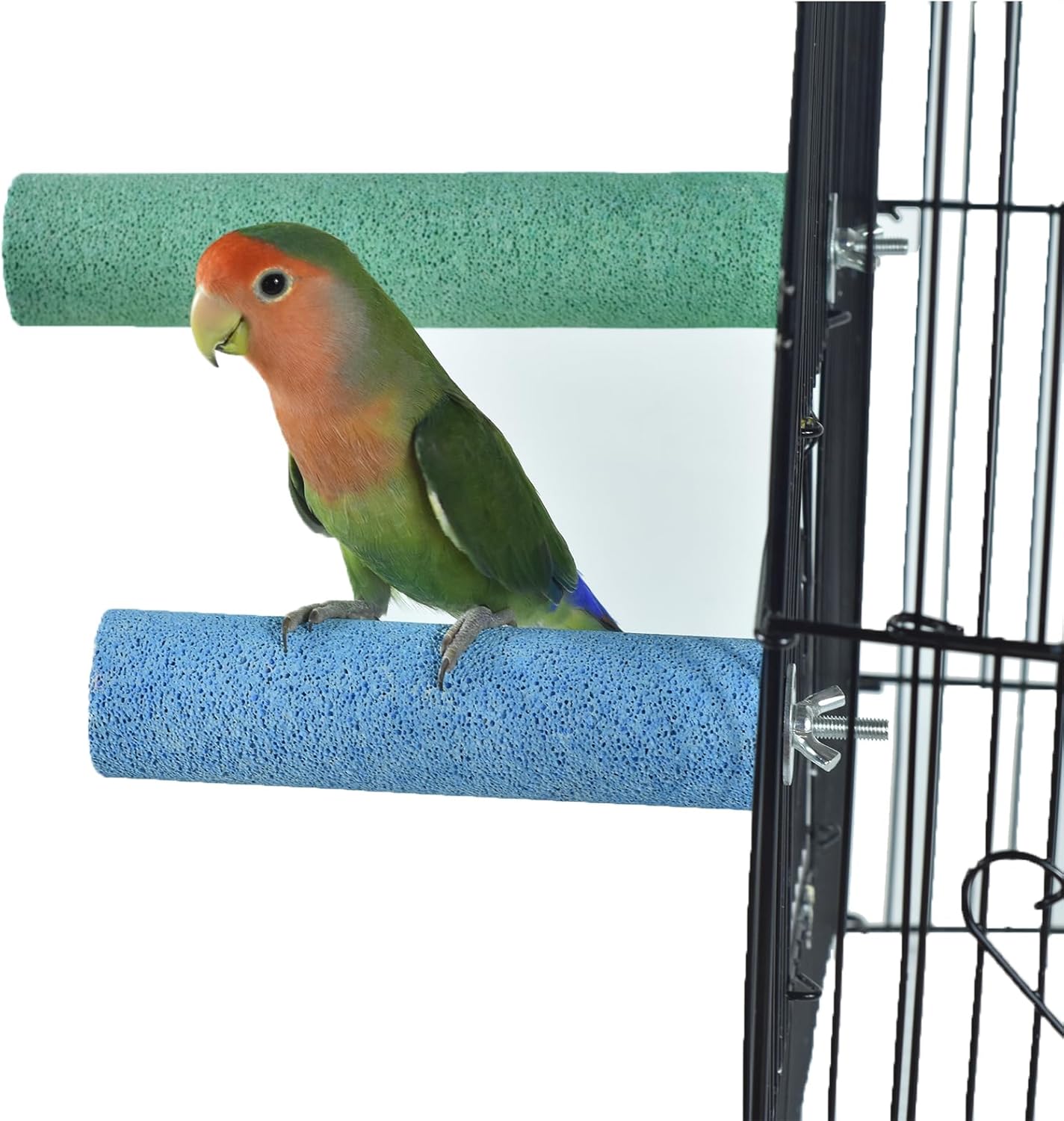 2 Pack Bird Perch Cage Stands Parrot Small Animals Beak Grinding Stone Foot Claws Trimmer Stick Parakeets Calcium Natural Chewing Toys for Small Medium Birds Budgies Conures Cockatiels Rats
