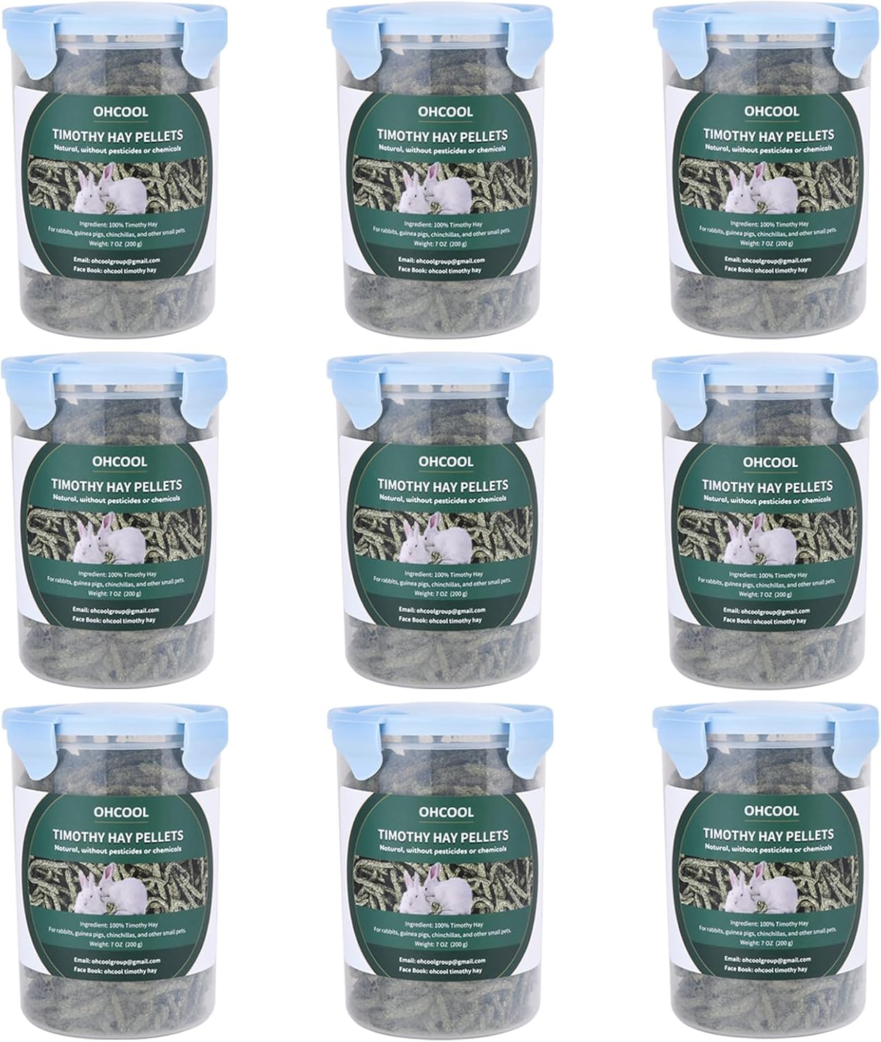 Timothy Hay Pellets 63oz (9 * 7 oz) - 100% Timothy Premium Nutrition Pellet for Tortoise, Rabbits 63 oz