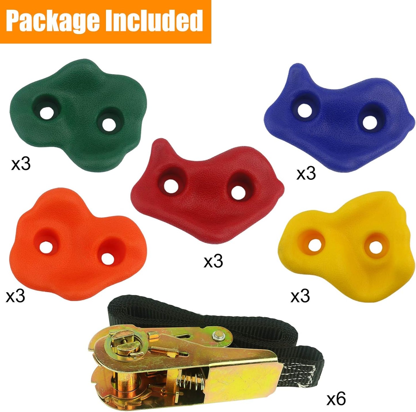 Ogrmar 15 Packs Ninja Tree Rock Climbing Holds Kits with 6 Ratchet Straps for Kids & Adults Outdoor Backyard Ninja Tree Obstacle Course Training