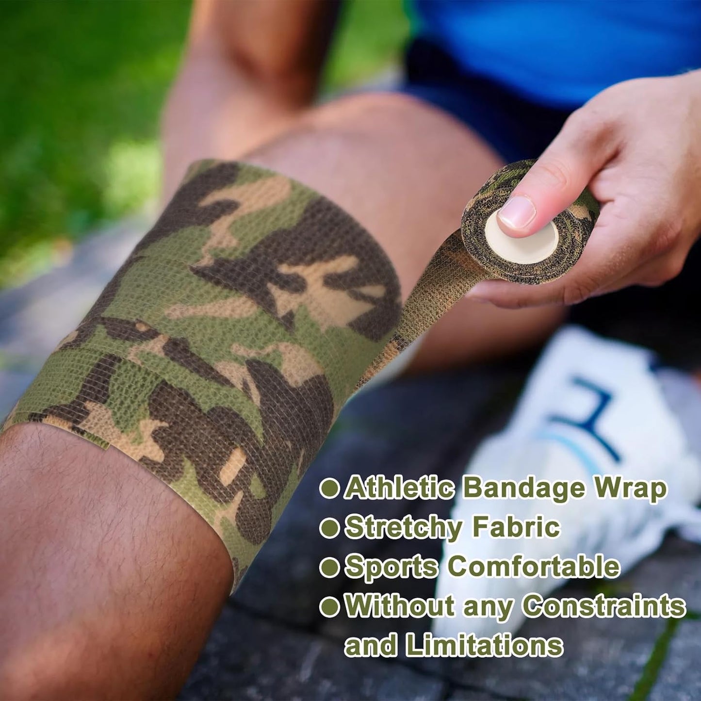 24 Pack Camo Self Adhesive Wrap, 2” x 5 Yards Vet Wrap Cohesive Camo Grip Tape Medical Wrap Self Adherent for Ankle, Wrist Sprains, Pet First Aid