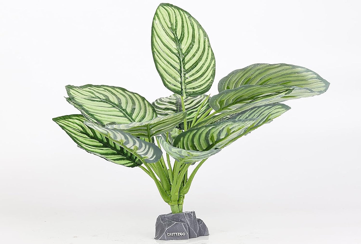 Reptile Terrarium Plants, Bearded Dragon Tank Decor Accessories for Ball Python Leopard Gecko Tree Frog Tarantula Lizard Corn Snake Tortoise Chameleon Crested Gecko - Fake Goeppertia White