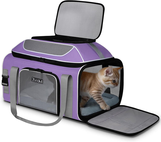 Petskd Top-Expandable Pet Carrier 19x13x9 Inches Southwest Allegiant Airlines Approved, Soft-Sided Carrier for Small Dog Under 12 lbs and Large Cat Under 15 lbs(Purple)