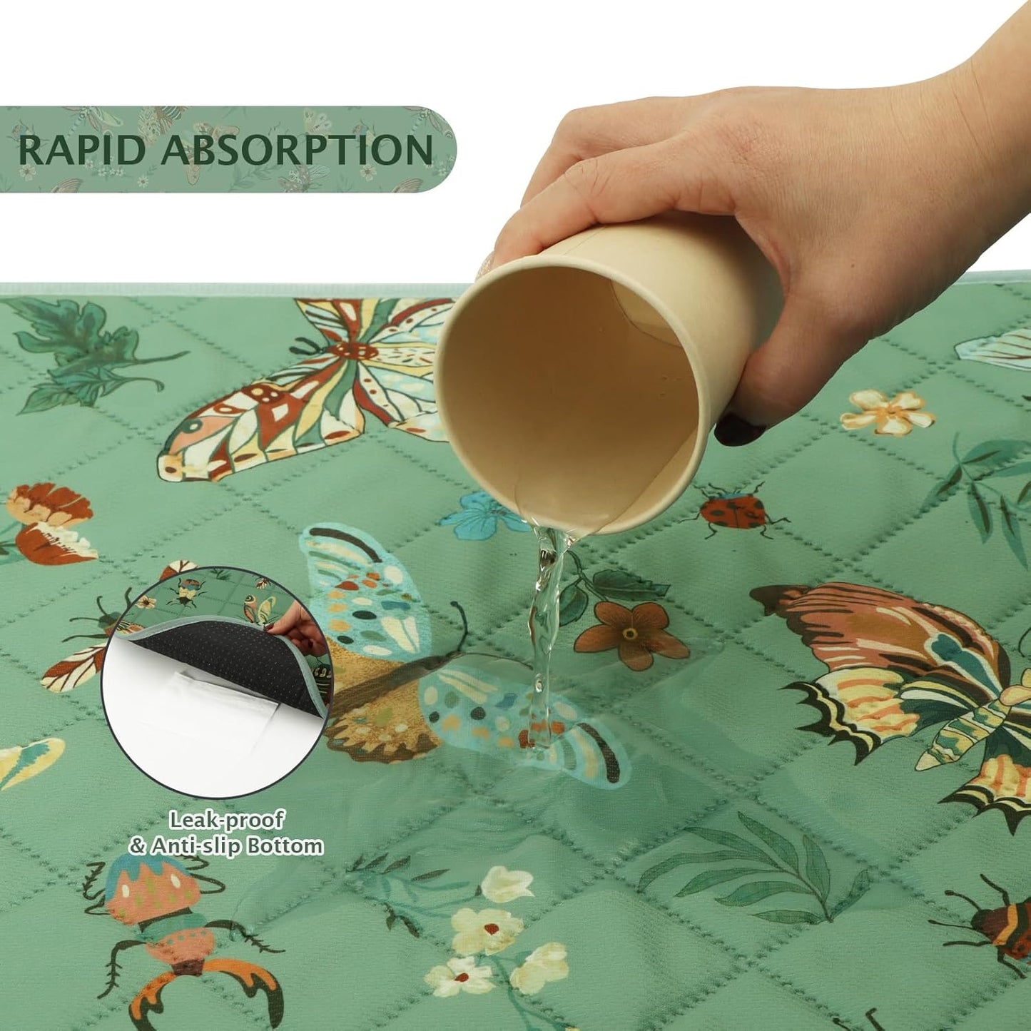 IEUUMLER Washable Pee Pads for Dogs, 1 Pack Insect Pattern Reusable Waterproof Puppy Potty Pads, Non-Slip Absorbent Pet Training Pads for Playpen Crate Bed EU014