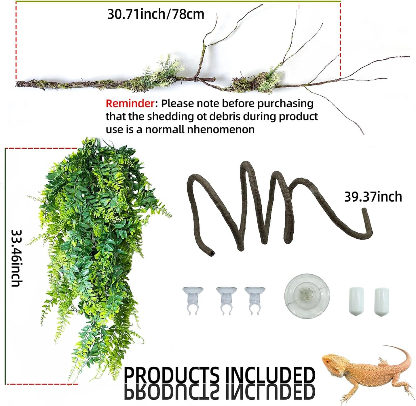 BNOSDM Reptile Vines, Bendable Jungle Climbing Vine, Terrarium Artificial Plants Decor, Reptiles Tank Accessories for Bearded Dragons, Chameleons, Snakes, Lizards, Hermit Crabs