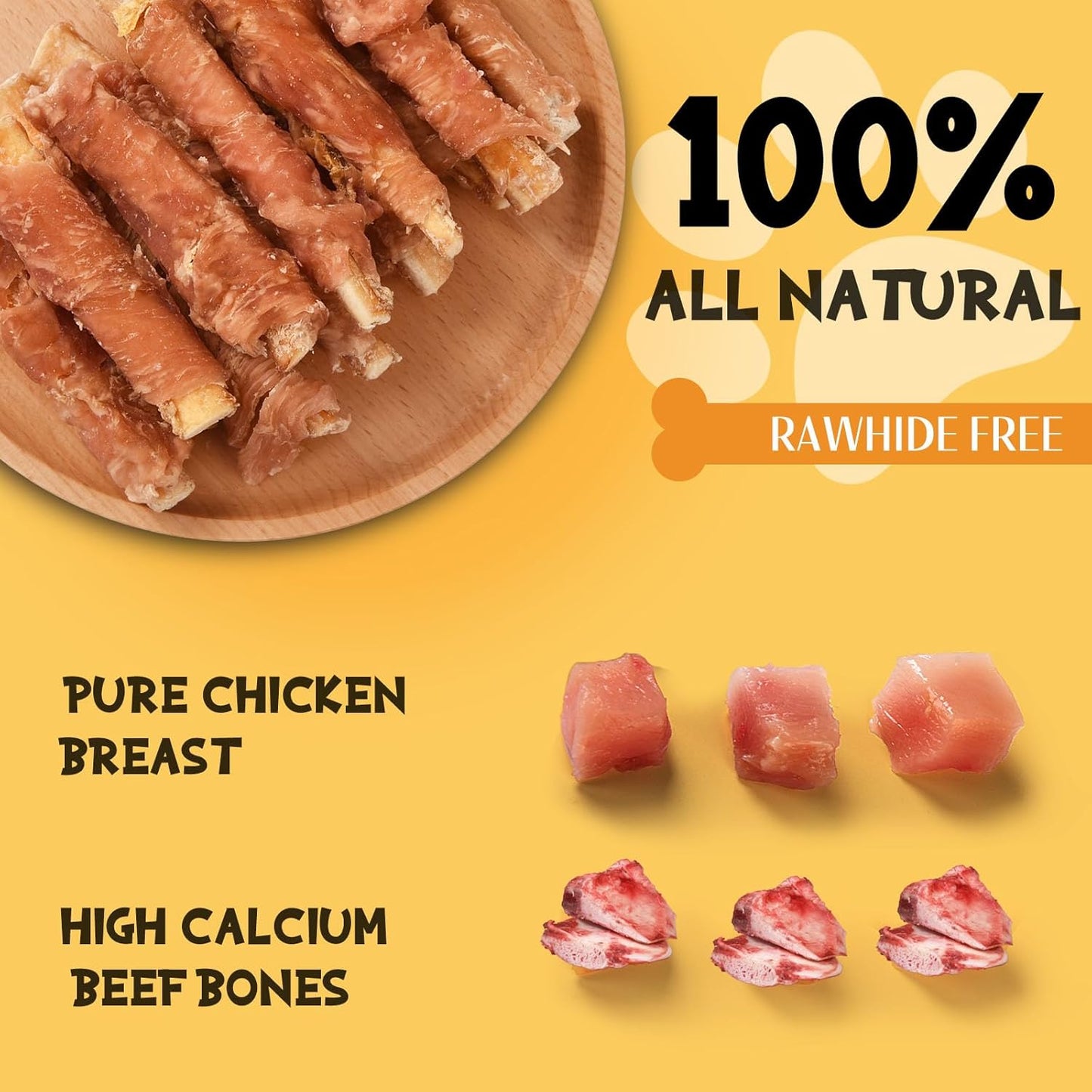 ASMPET Dog Treats Chews, Chicken Wrapped Beef Cartilage, Rawhide Free & Grain Free Dog Snacks 10.6 oz