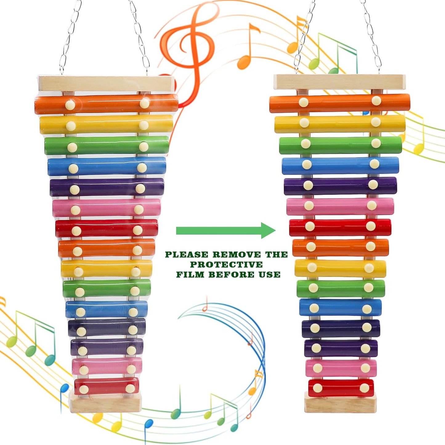 Dnoifne Large Colorful Chicken Xylophone Toy, Hanging Funny Xylophone Toy with 15 Metal Keys, Cage Toy Accessories for Chicken Chick Bird Parrot Parrot Parakeet Budgies Love Birds