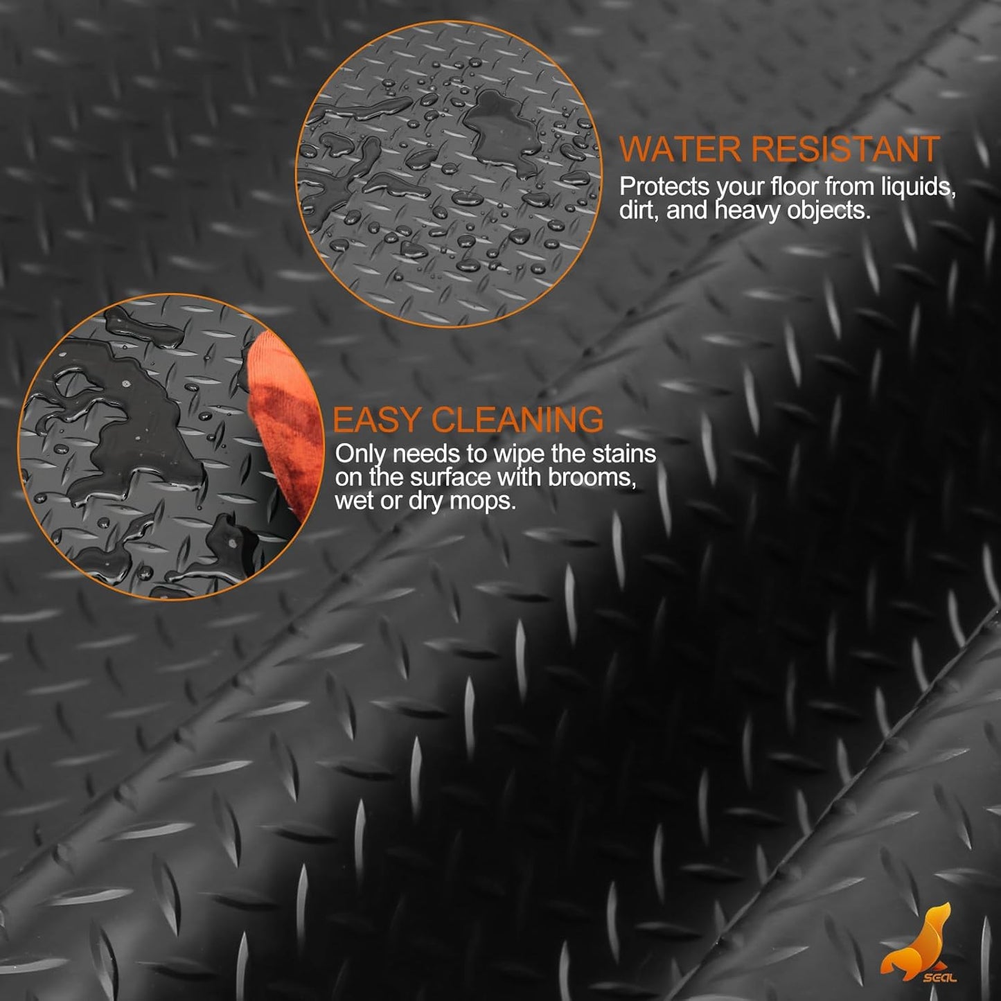 SEAL 6 x 20 Ft Premium Garage Floor Mat, Solid 2.8mm Thickened Black Commercial Grade Heavy Duty Parking Mat for Garage Floor, Golf Cart, Water/Stain Resistant Floor Runner (Embossed Diamond Plate)