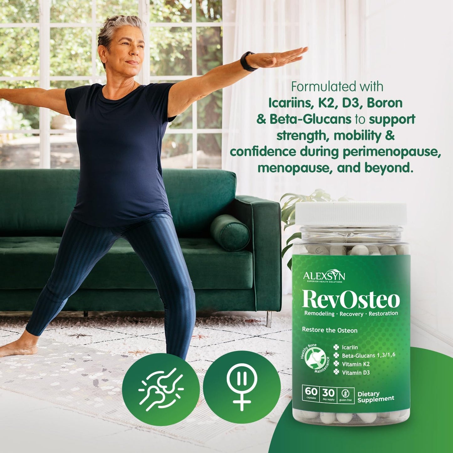 RevOsteo Bone & Metabolic Support – Advanced Bone Nutrition with Icariins, Vitamin K2, D3, Boron & Beta-Glucans – Vegan, Gluten-Free, Made in USA – 60 Capsules, 30-Day Supply