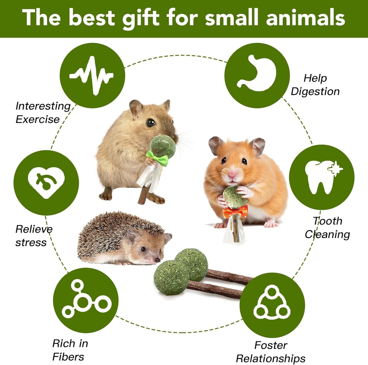 18-Pack Natural Alfalfa & Apple Wood Chew Lollipops for Small Pets - Healthy Dental Toys for Hamsters, Rabbits, Guinea Pigs, Chinchillas