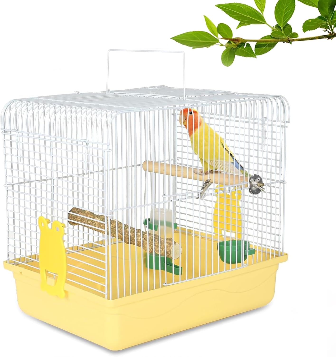Small Bird Cage, Lightweight for Parakeets, Hanging for Parrot, Travel for Cockatiel, Outdoor Budgie, Pet Products Flat Top Economy Small Animal Cage with Stand Accessories with White Wire, Yellow