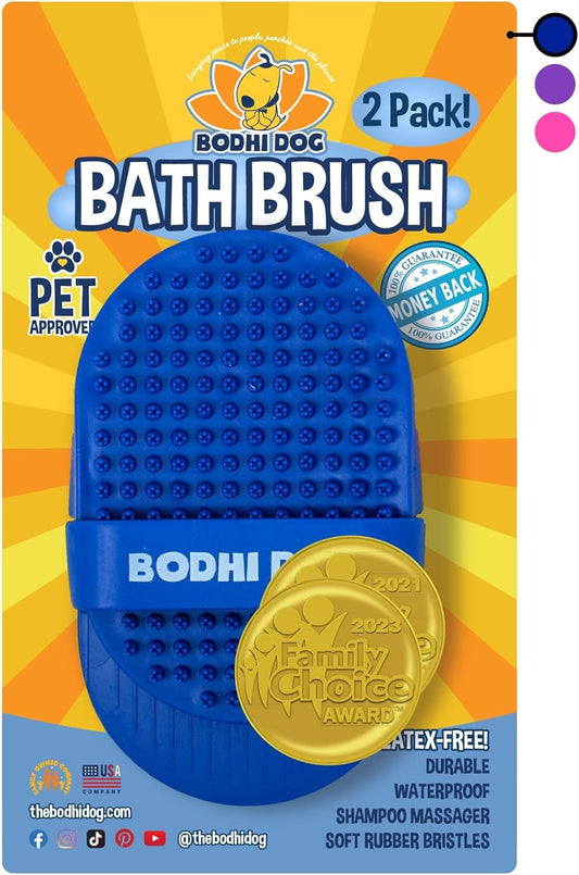 Bodhi Dog Shampoo Brush - Pet Grooming & Bath Supplies for Dogs and Cats - Bath Brush for Long & Short Hair - Premium Scrubber for Shower, Bathing & Massage (Two Pack, Blue)