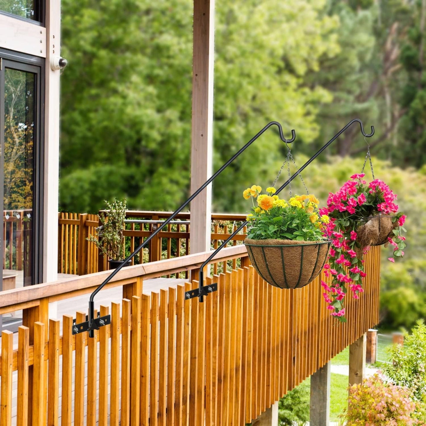 2 Packs Extended Fence Deck Heavy Duty Bird Feeder Hook, 360 Degree Rotary and Length Adjustable Plant Bracket for Bird Feeders Planters Suet Baskets Lanterns Wind Chimes and More