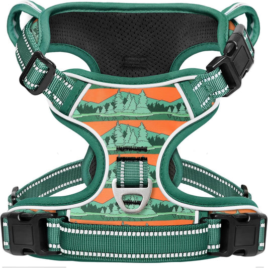 Timos No Pull Dog Harness,No Choke Front Clip Dog Reflective Harness,Adjustable Soft Padded Pet Vest with Easy Control Handle for Large Dogs,Wilderness,L