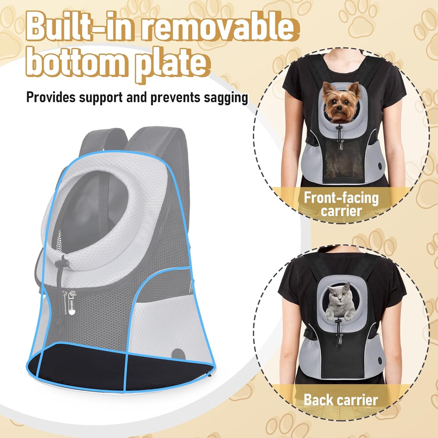 WOYYHO Pet Dog Carrier Backpack Small Dog Front Backpack Ventilated Mesh Dog Travel Back Pack with Safety Belt for Travel Hiking Cycling Outdoor Adventures (Size M: 5-9 lbs, Grey)