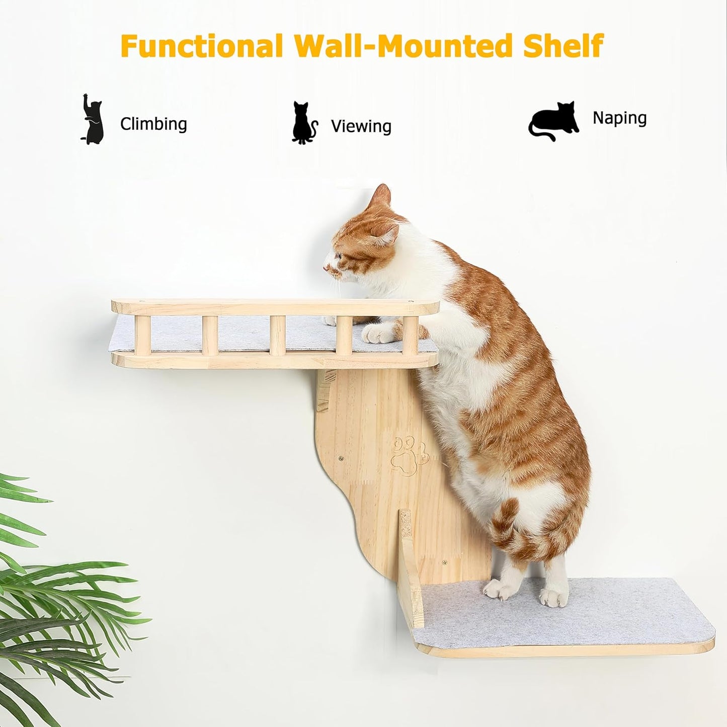 Cat Wall Perches, 2-Levels Corner Shelves Wall-Mounted Platform with Scrathing Mat, Wood Furniture for Indoor Cats Climb,Play and Nap (Left)