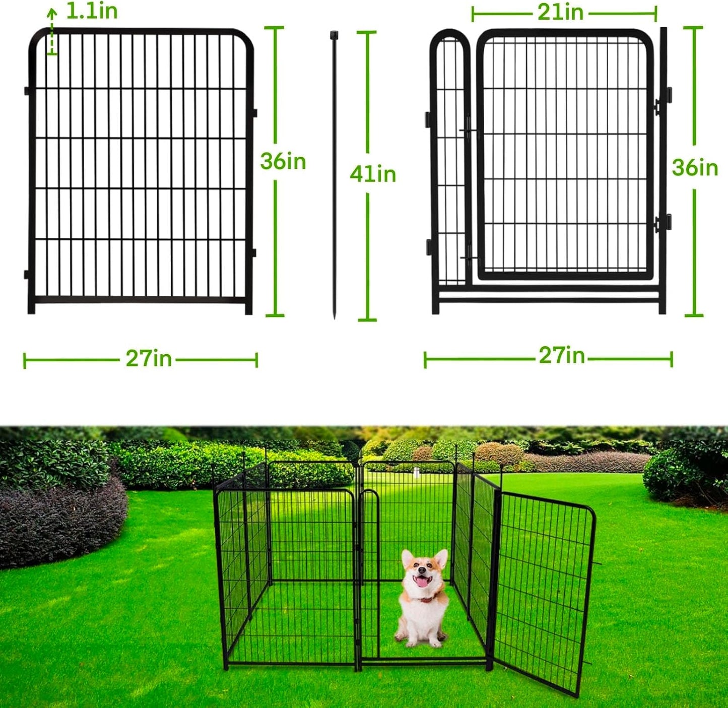 Garden Fencing 36 inch High, 10 Panels Total 22.1 Ft(L) Dog Fence Outdoor for Yard, Gate 21 inches Wide with Low Sills. Animal Barrier Fence, Fencing for Garden Beds, Rabbit Fences