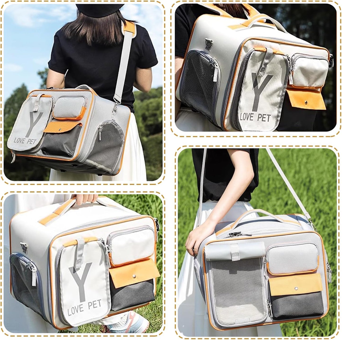 Dog Backpack, Pet Backpack with Upgrade Waist Cushion Design to Better Fit The Waist, Ventilated Soft Cat Backpack for Travel, Hiking, Camping(Gray)