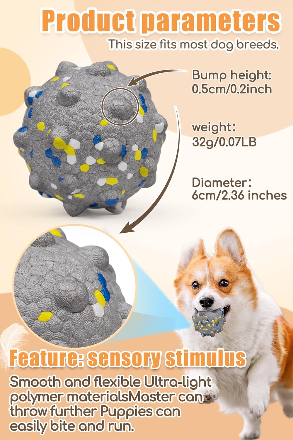 2.36'' Dog Balls for Dogs Aggressive Chewers Indestructible Tennis Durable Bouncy Interactive Dog Toy Balls for Fetch Game Floating Training(Grey Medium)